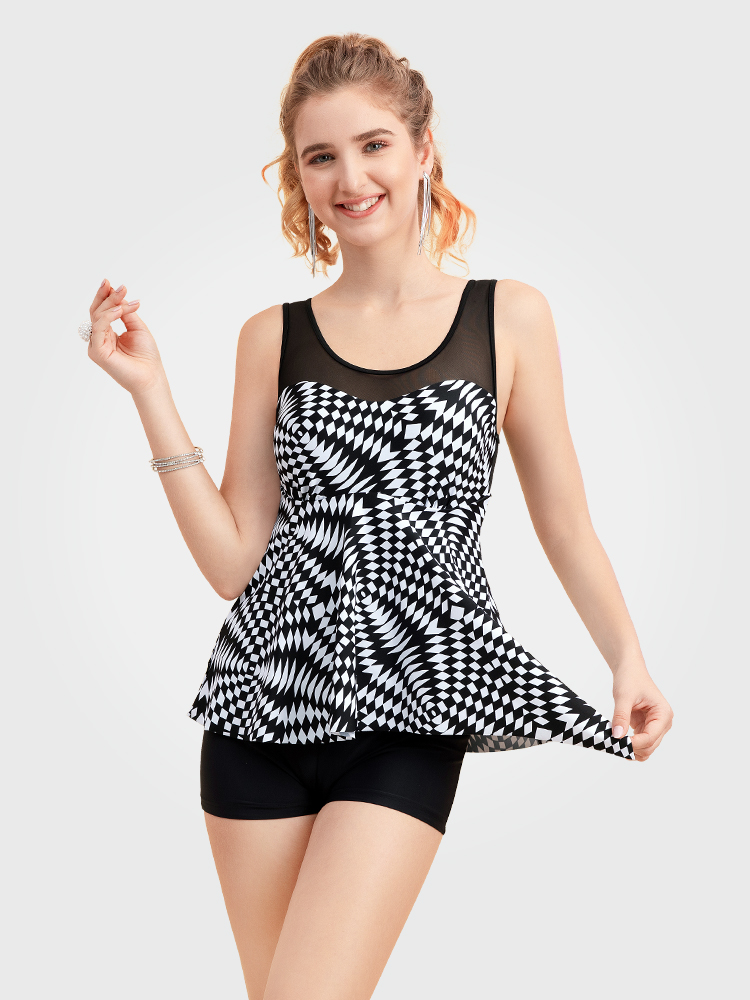 Y2113,平角連體裙式泳衣,圖片1