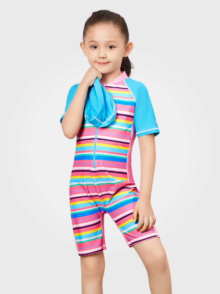Y0390,女童連體短袖泳衣,圖片1